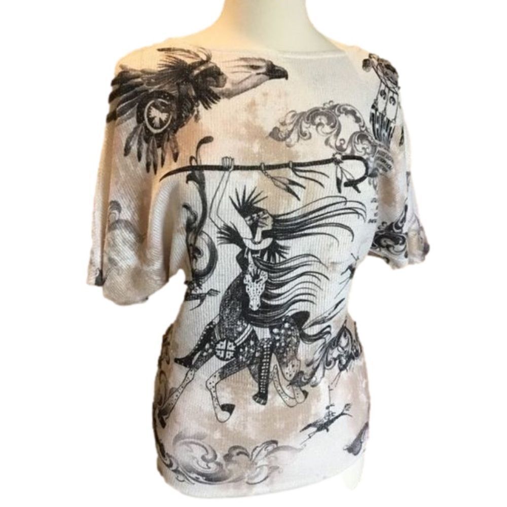 FOREVER 21 BLOUSE BEIGE BLACK AND SHIMMERING GOLD.